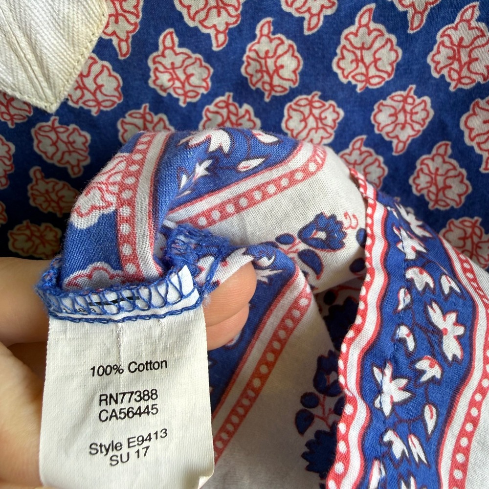 J.Crew Cotton Printed Tunic Top Blue Pink Paisley Boho 3/4 Sleeve Medium - Picture 6 of 9